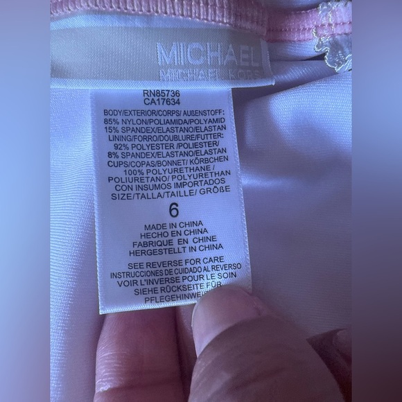 Michael Kors Pink Ruffle Swimsuit Built in Shelf Bra Padded Cups Off Shoulder 6 - Picture 12 of 16